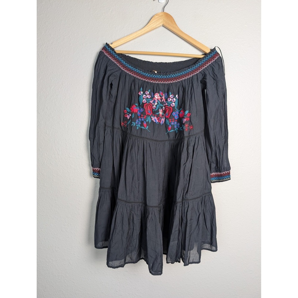 Free People‎ Dress Womens M Gray Short Off The Shoulder Long Flared Sleeve